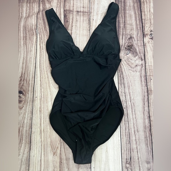 NEW J.Crew Factory Black Classic Chic V-Neck Ruched One-Piece Swimsuit Size L - Picture 9 of 16